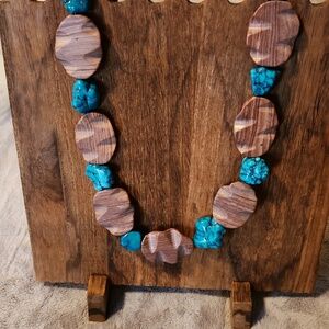 Artisan authentic turquoise stone with carved Stone Necklace